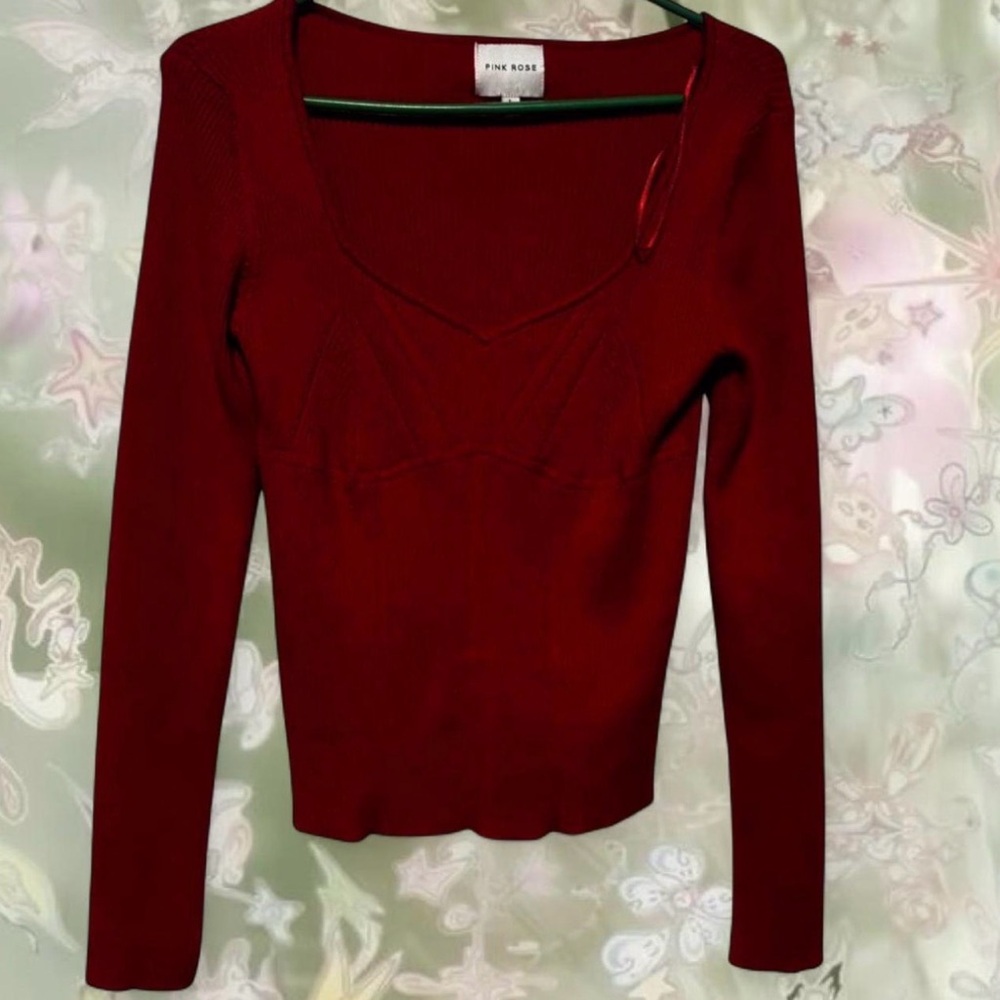 Pink Rose Women's Red Long Sleeve Top